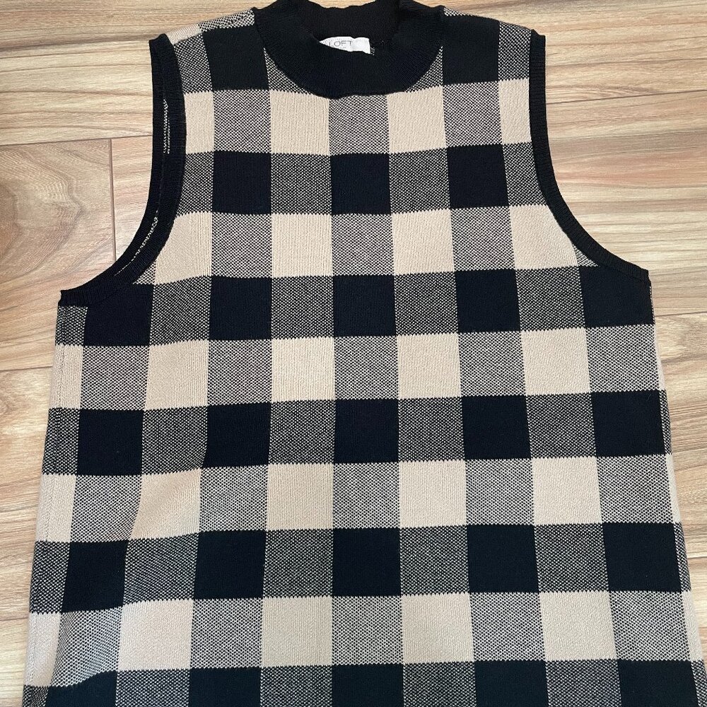 Loft Outlet Buffalo Check Sleeveless Mock Neck Size LP